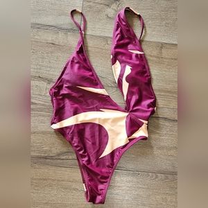 NWOT'S - MATTE COLLECTION - Burgundy and Beige- Cut-Out One Piece - Size Small